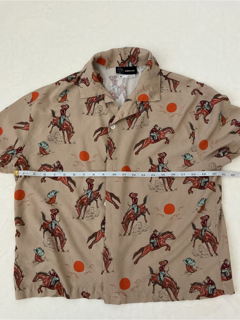 Original Use Cowboy Western Rodeo Print Camp Shirt Rayon Button Up - Picture 4 of 6